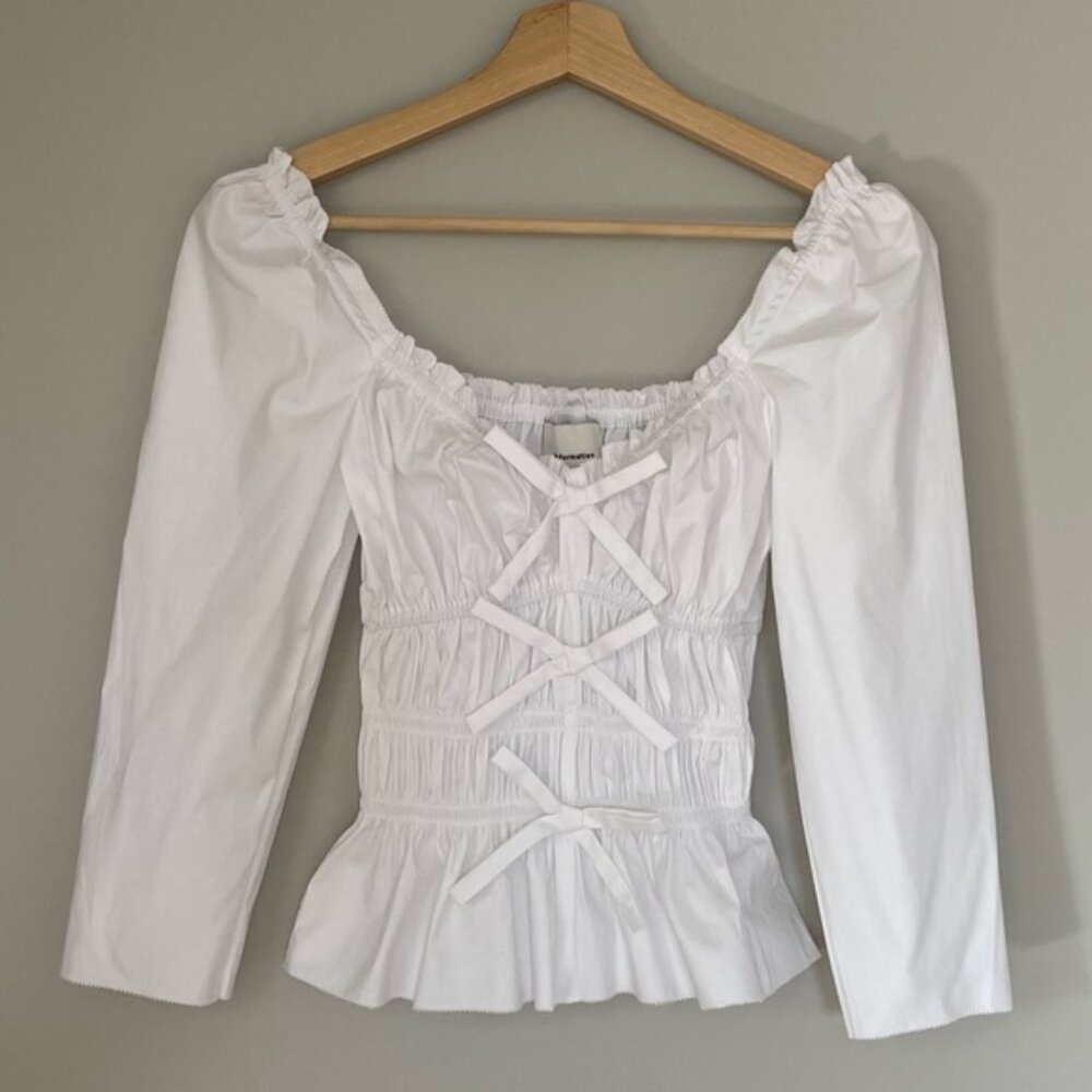 NEW Reformation Lauryn Elegant Cotton White Top Bows | size 4 - Picture 6 of 11